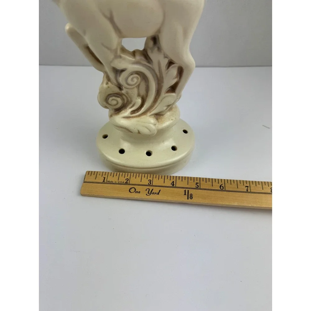 Red Wing Pottery Figural Deer Flower Frog, Art Deco Ivory Ceramic Centerpiece